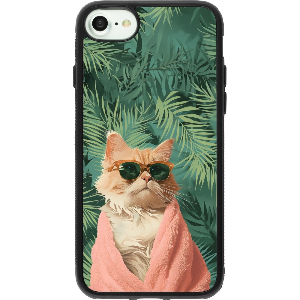 Coque iPhone 7 / 8 / SE (2020, 2022) - Silicone rigide noir Cat Summer Palms