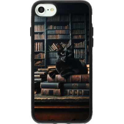 Coque iPhone 7 / 8 / SE (2020, 2022) - Silicone rigide noir Chat livres sombres