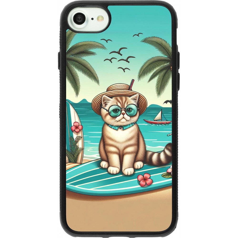 Coque iPhone 7 / 8 / SE (2020, 2022) - Silicone rigide noir Chat Surf Style