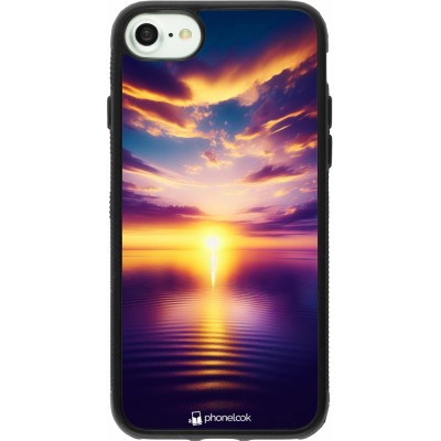 Coque iPhone 7 / 8 / SE (2020, 2022) - Silicone rigide noir Coucher soleil jaune violet