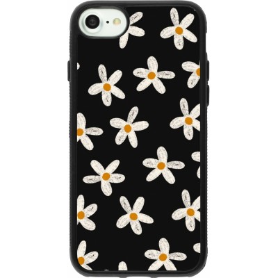 Coque iPhone 7 / 8 / SE (2020, 2022) - Silicone rigide noir Easter 2024 white on black flower