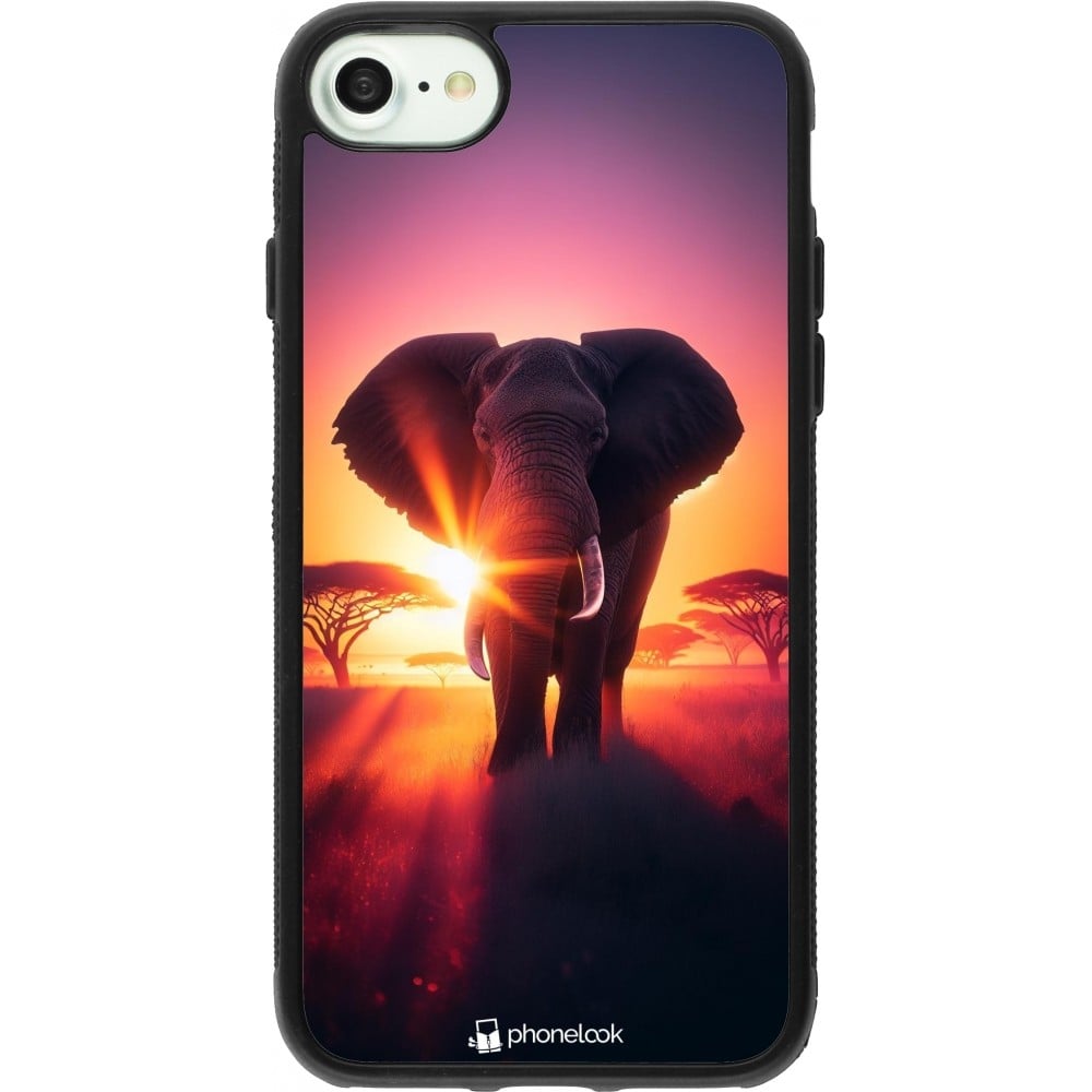 Coque iPhone 7 / 8 / SE (2020, 2022) - Silicone rigide noir Elephant Sunrise Beauty