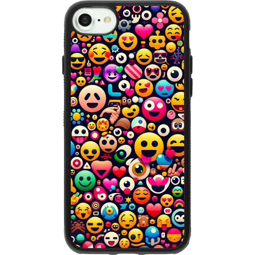 Coque iPhone 7 / 8 / SE (2020, 2022) - Silicone rigide noir Emoji Mix Color