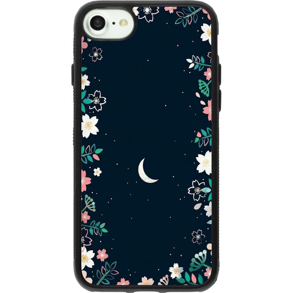 Coque iPhone 7 / 8 / SE (2020, 2022) - Silicone rigide noir Flowers space