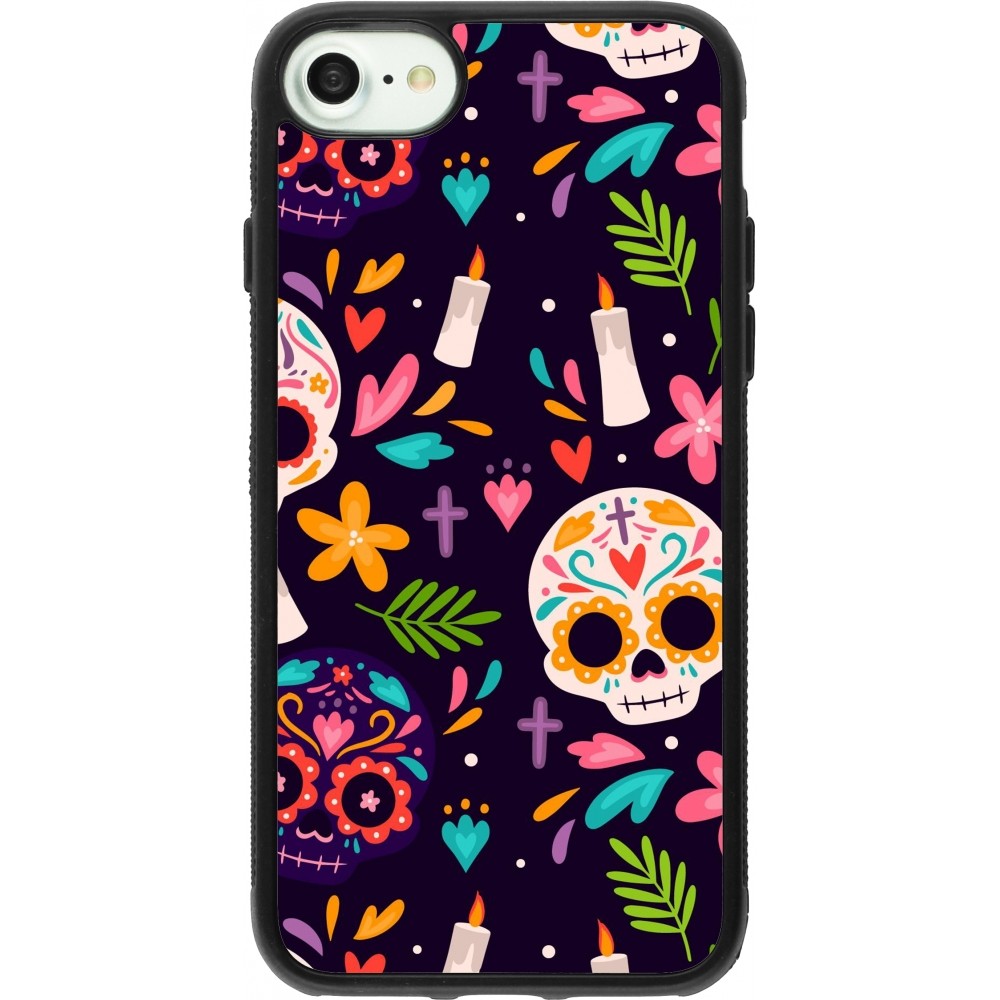 Coque iPhone 7 / 8 / SE (2020, 2022) - Silicone rigide noir Halloween 2023 mexican style