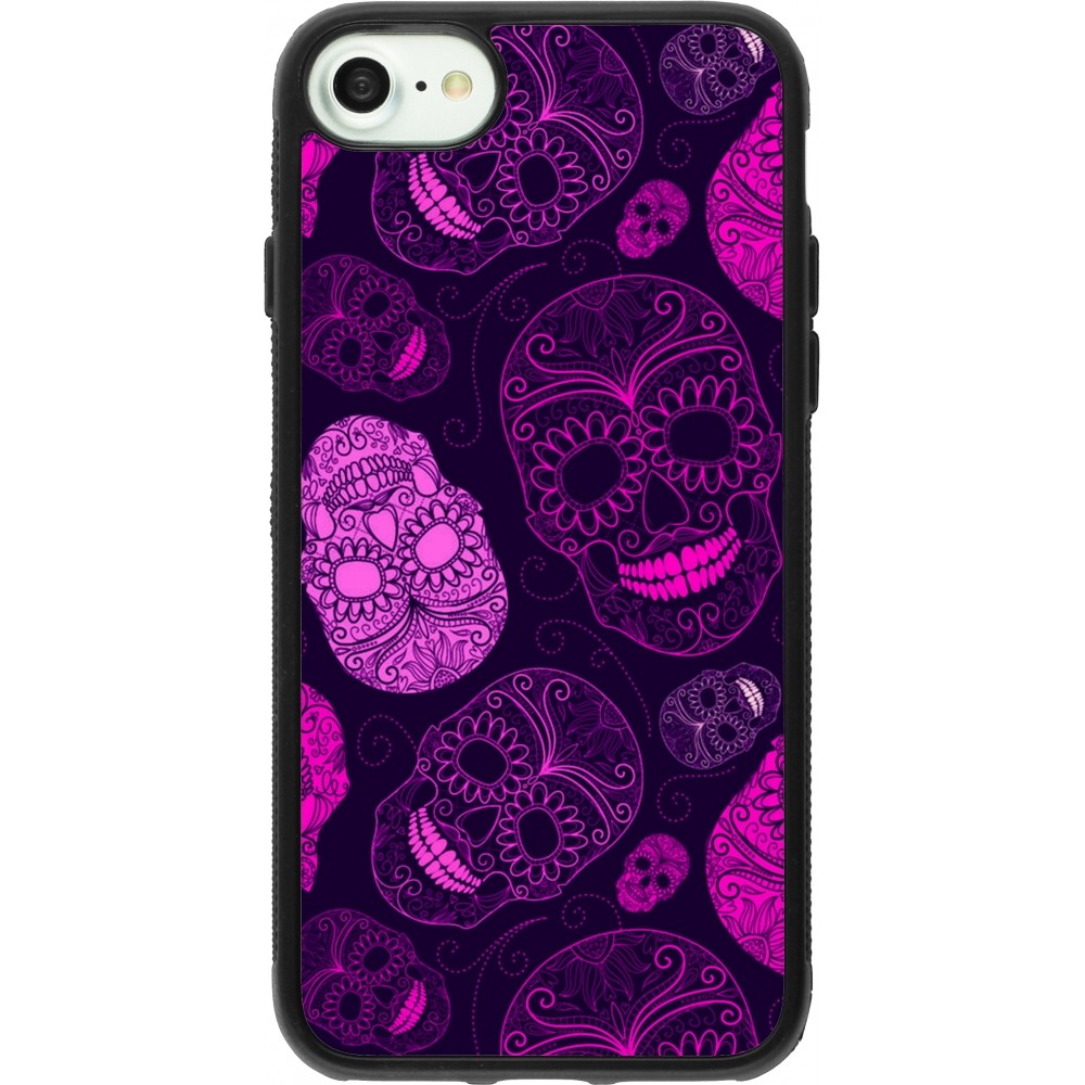 Coque iPhone 7 / 8 / SE (2020, 2022) - Silicone rigide noir Halloween 2023 pink skulls