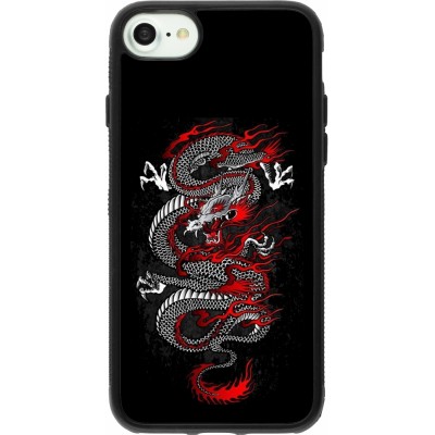 Coque iPhone 7 / 8 / SE (2020, 2022) - Silicone rigide noir Japanese style Dragon Tattoo Red Black