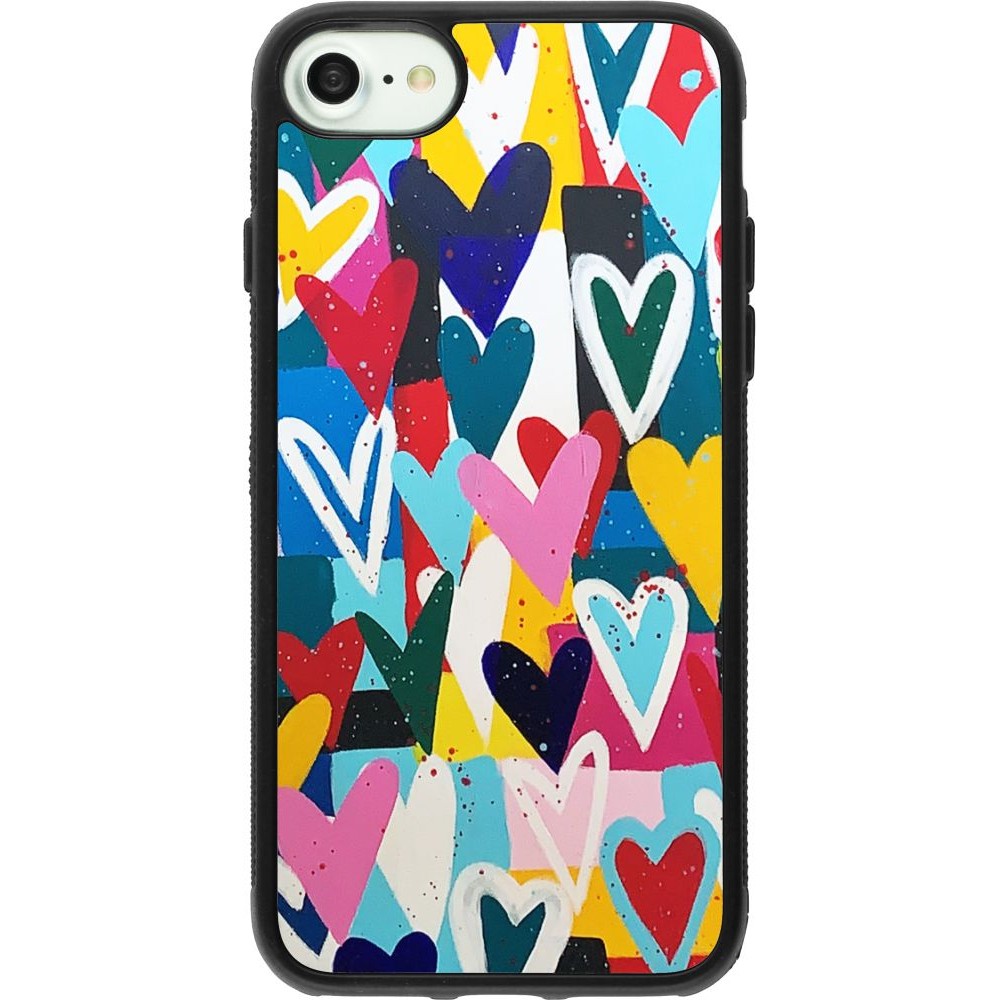 Coque iPhone 7 / 8 / SE (2020, 2022) - Silicone rigide noir Joyful Hearts