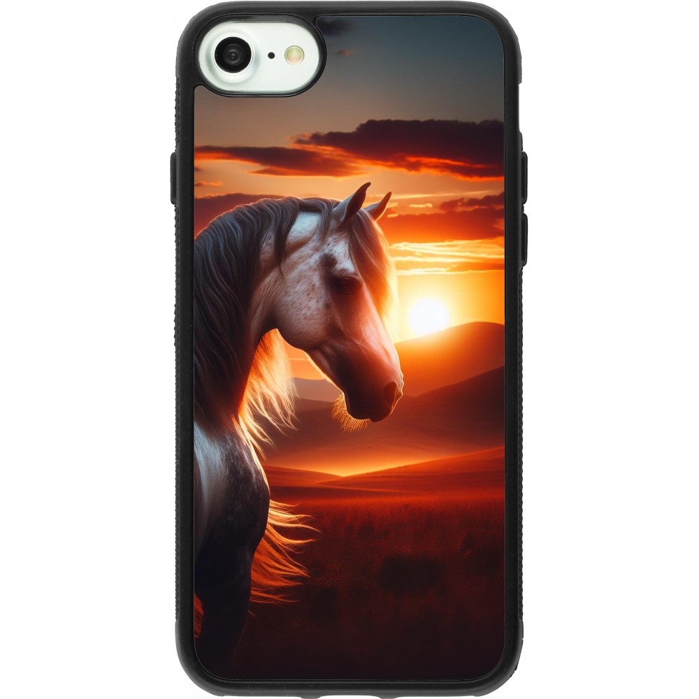 Coque iPhone 7 / 8 / SE (2020, 2022) - Silicone rigide noir Majestic Sunset Horse