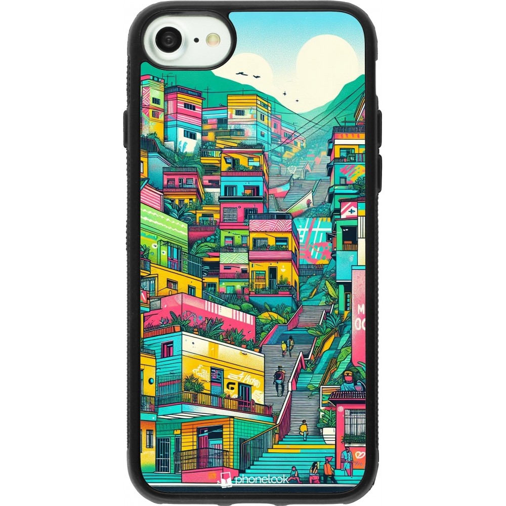 Coque iPhone 7 / 8 / SE (2020, 2022) - Silicone rigide noir Medellin Comuna 13 Art