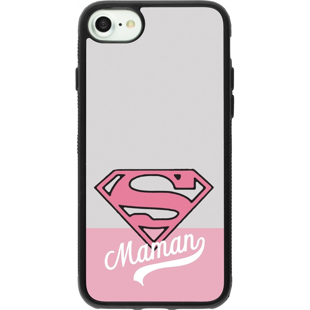 Coque iPhone 7 / 8 / SE (2020, 2022) - Silicone rigide noir Mom 2024 Super hero maman