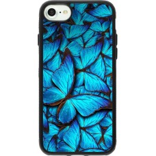 Coque iPhone 7 / 8 / SE (2020, 2022) - Silicone rigide noir Papillon - Bleu