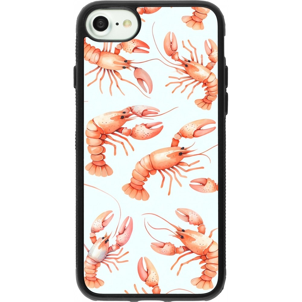 Coque iPhone 7 / 8 / SE (2020, 2022) - Silicone rigide noir Pattern de homards pastels