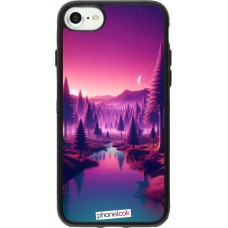 Coque iPhone 7 / 8 / SE (2020, 2022) - Silicone rigide noir Paysage Violet-Rose