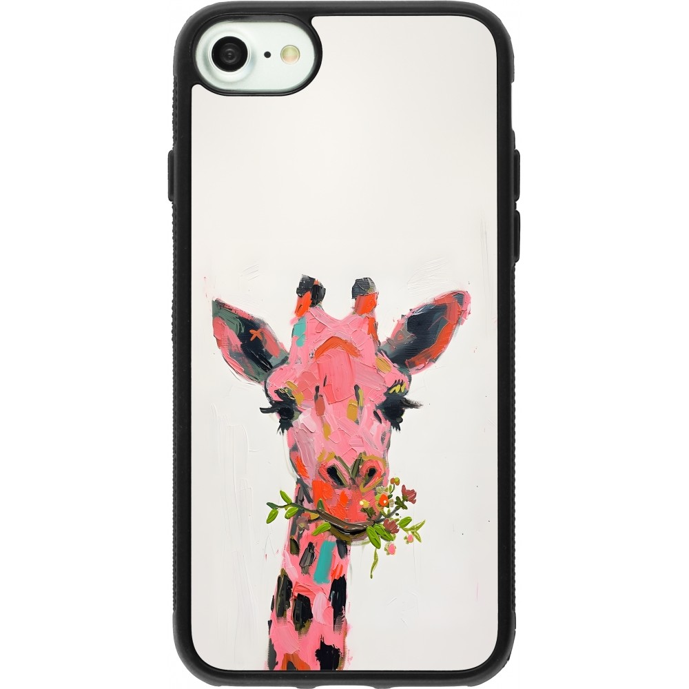 Coque iPhone 7 / 8 / SE (2020, 2022) - Silicone rigide noir Pink Girafe Paint