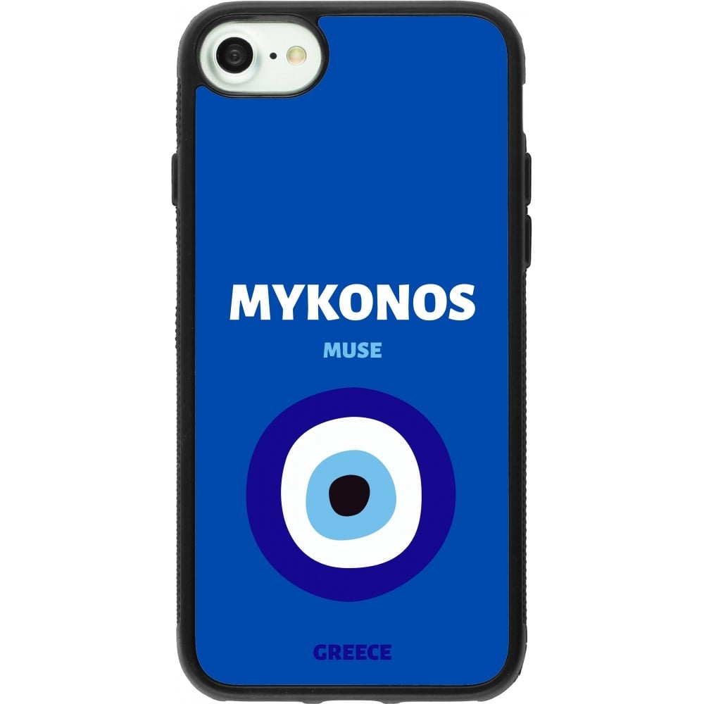 Coque iPhone 7 / 8 / SE (2020, 2022) - Silicone rigide noir Pop Summer Destination Mykonos