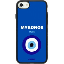 Coque iPhone 7 / 8 / SE (2020, 2022) - Silicone rigide noir Pop Summer Destination Mykonos