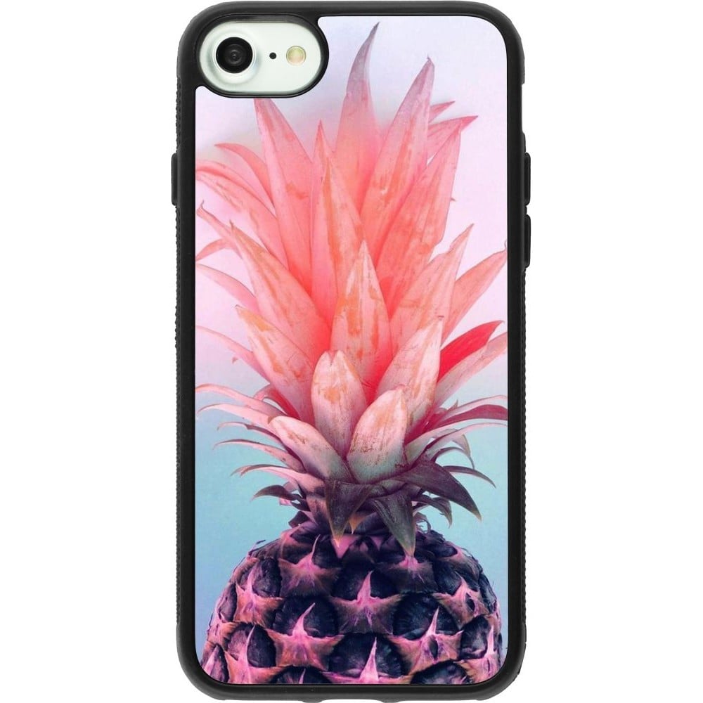 Coque iPhone 7 / 8 / SE (2020, 2022) - Silicone rigide noir Purple Pink Pineapple