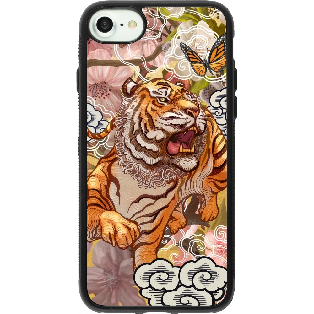 Coque iPhone 7 / 8 / SE (2020, 2022) - Silicone rigide noir Spring 23 japanese tiger