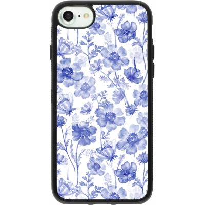 Coque iPhone 7 / 8 / SE (2020, 2022) - Silicone rigide noir Spring 23 watercolor blue flowers