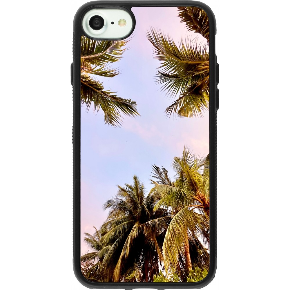 Coque iPhone 7 / 8 / SE (2020, 2022) - Silicone rigide noir Summer 2023 palm tree vibe