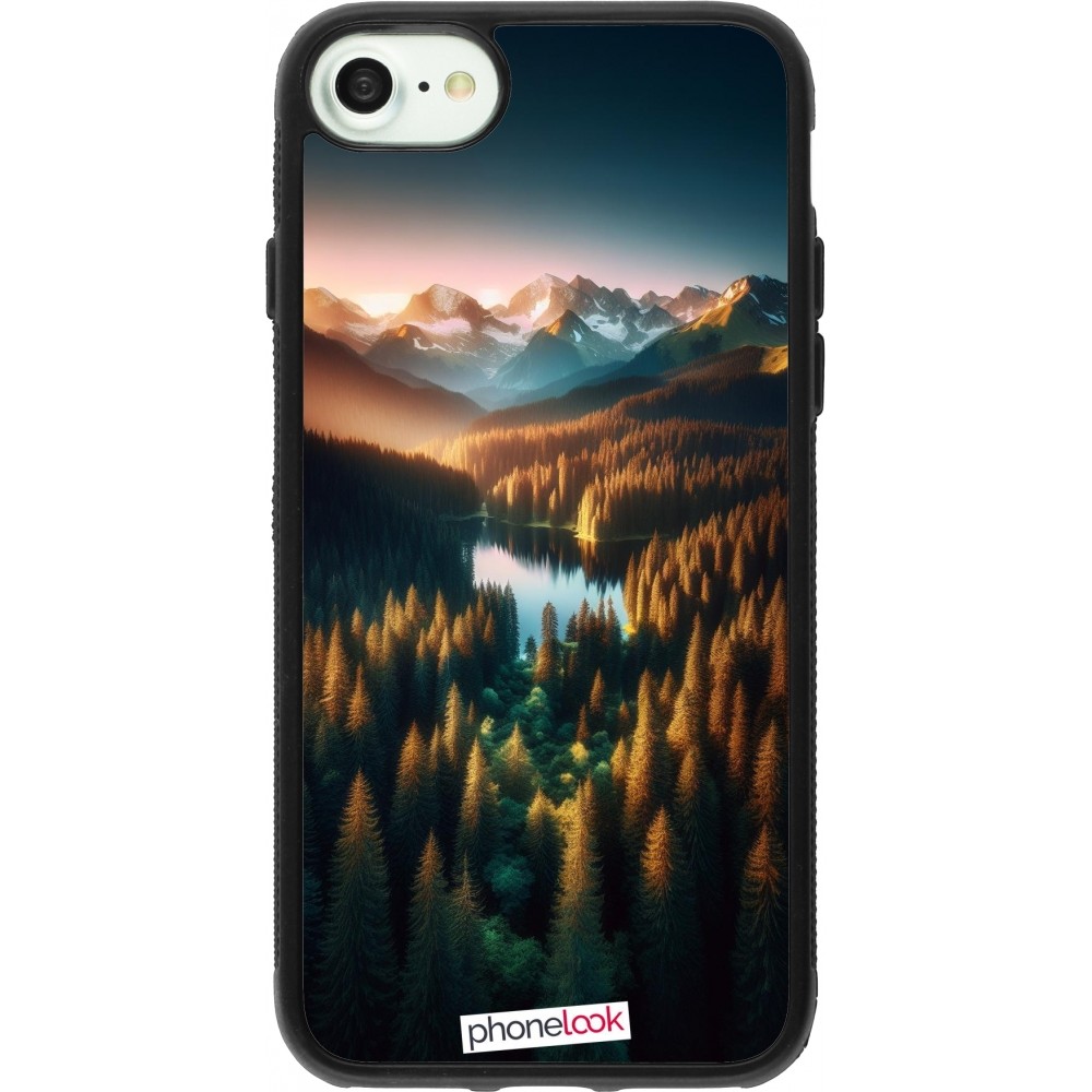 Coque iPhone 7 / 8 / SE (2020, 2022) - Silicone rigide noir Sunset Forest Lake