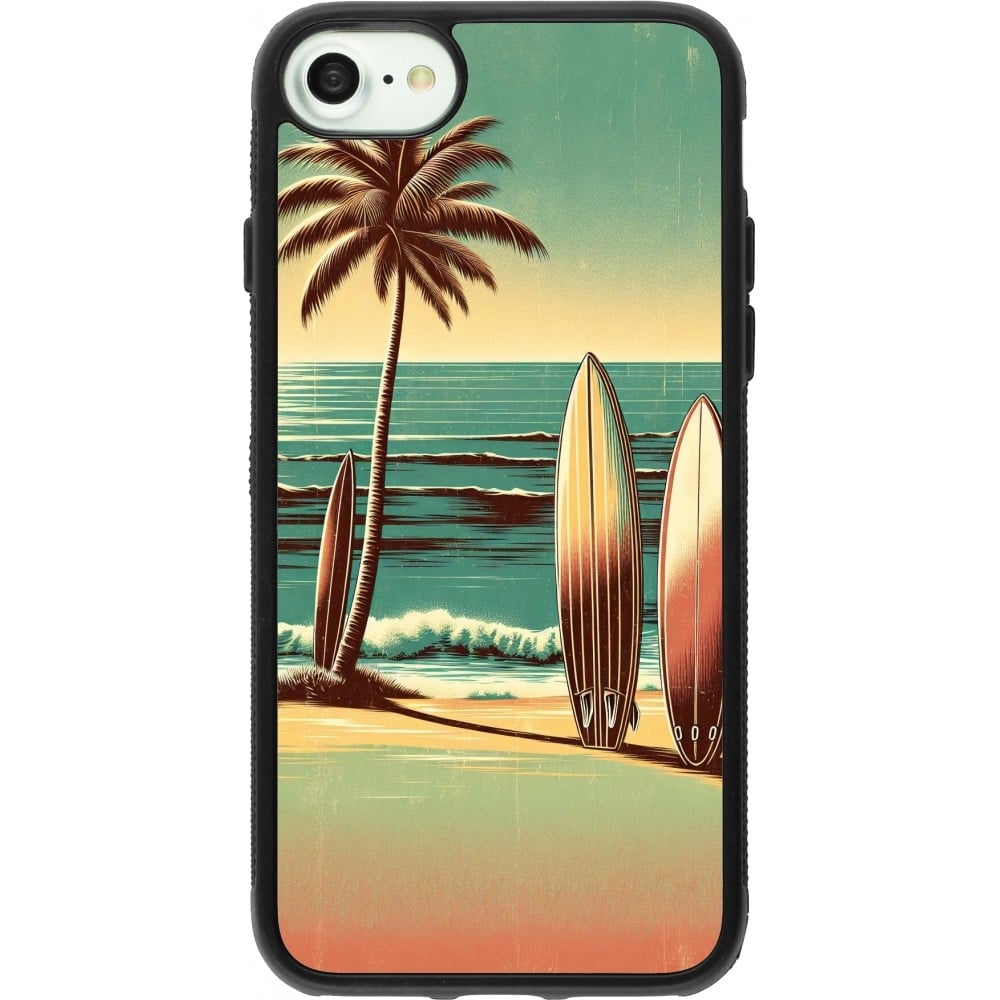 Coque iPhone 7 / 8 / SE (2020, 2022) - Silicone rigide noir Surf Paradise