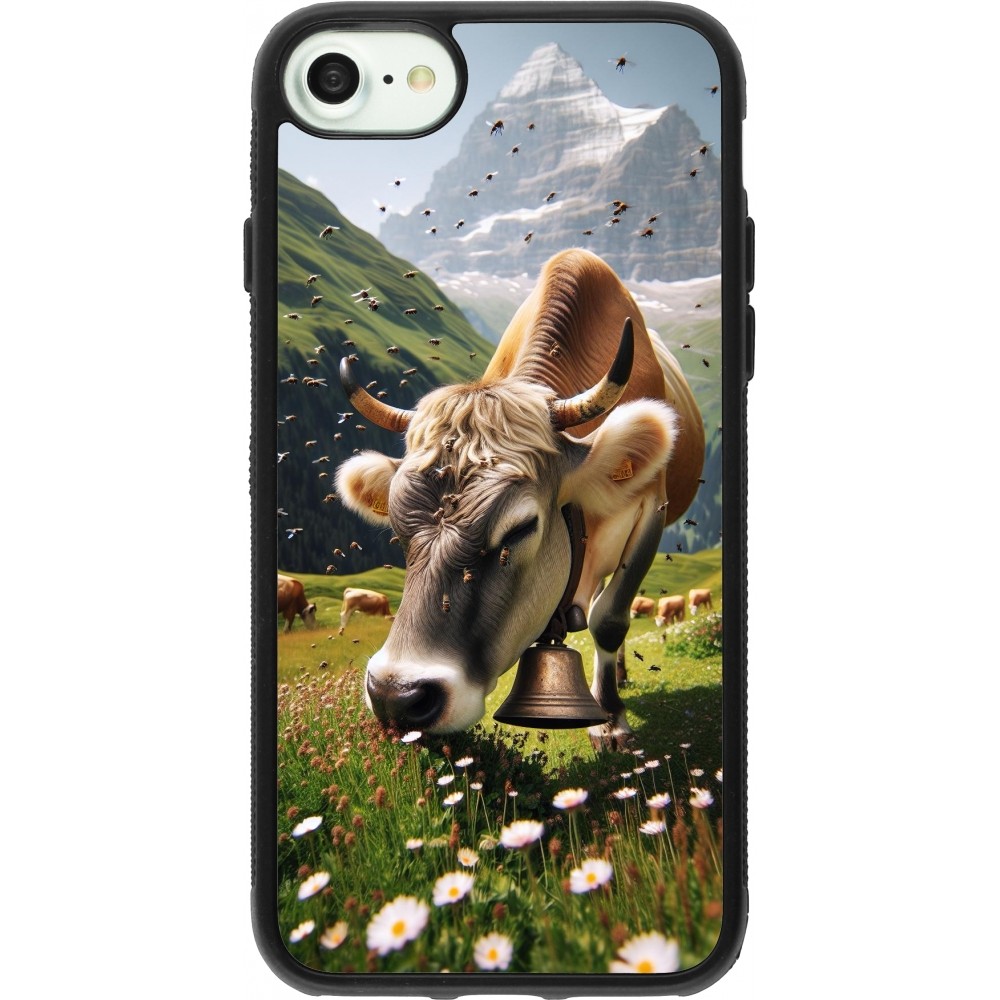 Coque iPhone 7 / 8 / SE (2020, 2022) - Silicone rigide noir Vache montagne Valais