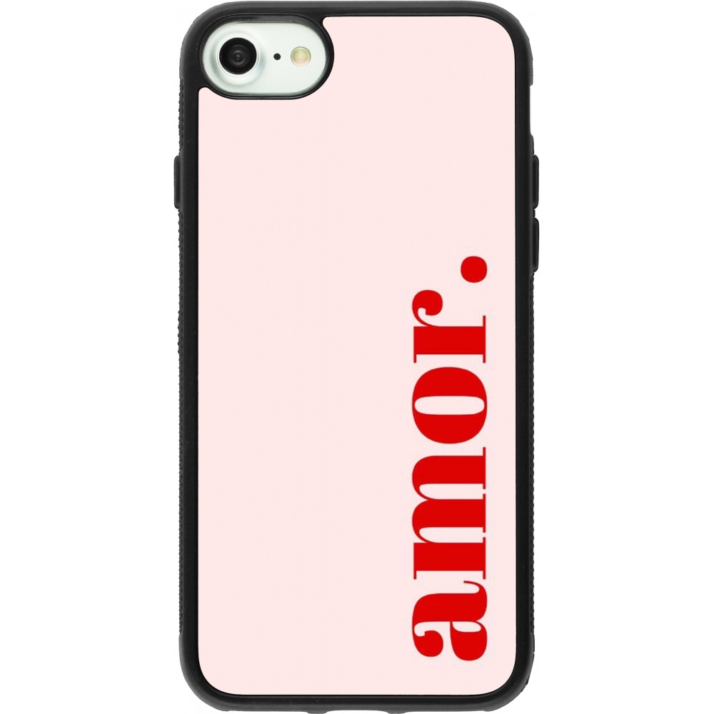 Coque iPhone 7 / 8 / SE (2020, 2022) - Silicone rigide noir Valentine 2024 amor