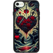 Coque iPhone 7 / 8 / SE (2020, 2022) - Silicone rigide noir Dark Love Coeur Sang