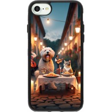 Coque iPhone 7 / 8 / SE (2020, 2022) - Silicone rigide noir Valentine 2024 Dog & Cat Candlelight