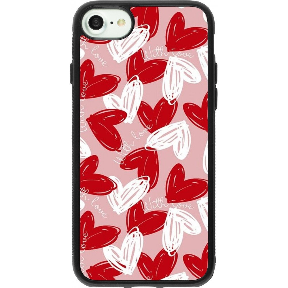 Coque iPhone 7 / 8 / SE (2020, 2022) - Silicone rigide noir Valentine 2024 with love heart