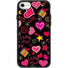 Coque iPhone 7 / 8 / SE (2020, 2022) - Silicone rigide noir Valentine 2023 love symbols