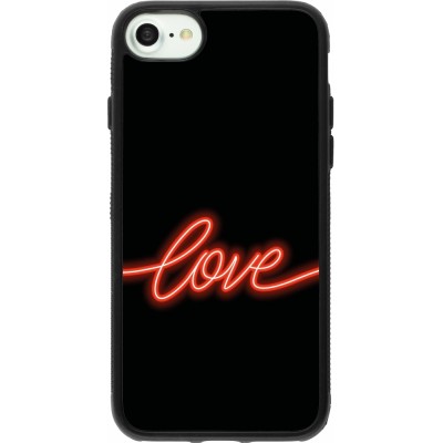 Coque iPhone 7 / 8 / SE (2020, 2022) - Silicone rigide noir Valentine 2023 neon love