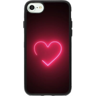 Coque iPhone 7 / 8 / SE (2020, 2022) - Silicone rigide noir Valentine 2023 single neon heart