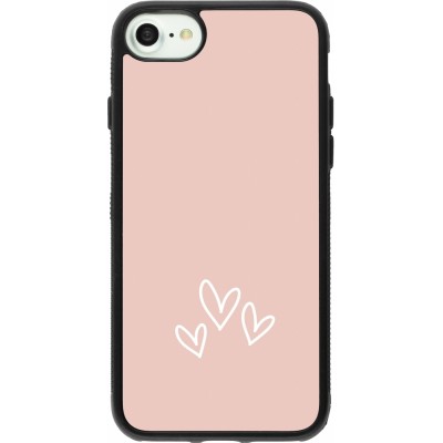 Coque iPhone 7 / 8 / SE (2020, 2022) - Silicone rigide noir Valentine 2023 three minimalist hearts