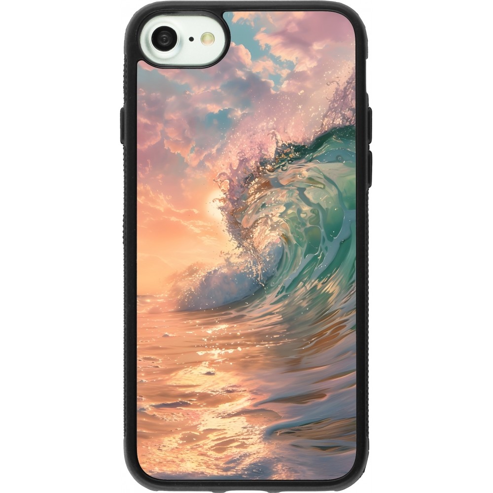 Coque iPhone 7 / 8 / SE (2020, 2022) - Silicone rigide noir Wave Sunset