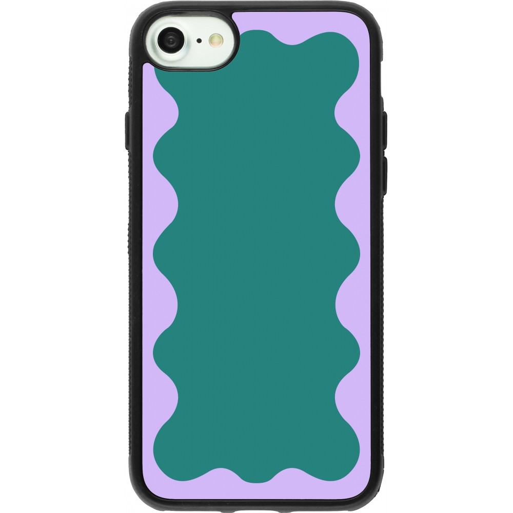 Coque iPhone 7 / 8 / SE (2020, 2022) - Silicone rigide noir Wavy Rectangle Green Purple