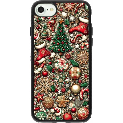 Coque iPhone 7 / 8 / SE (2020, 2022) - Silicone rigide noir Noël 2023 micro pattern