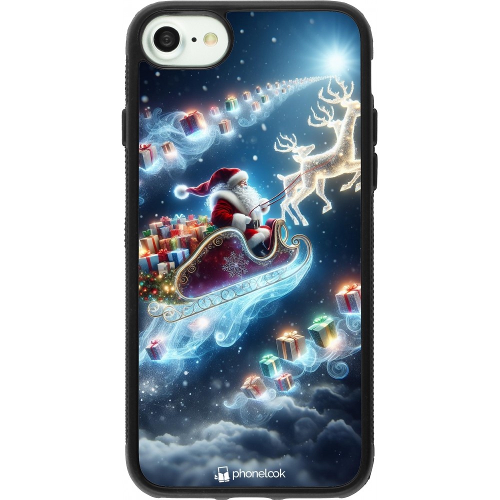 Coque iPhone 7 / 8 / SE (2020, 2022) - Silicone rigide noir Noël 2023 Père Noël enchanté