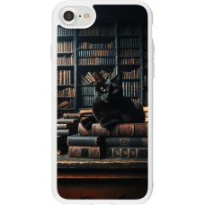 Coque iPhone 7 / 8 / SE (2020, 2022) - Silicone rigide blanc Chat livres sombres