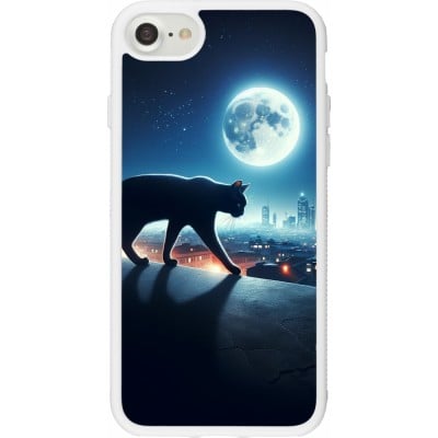 Coque iPhone 7 / 8 / SE (2020, 2022) - Silicone rigide blanc Chat noir sous la pleine lune