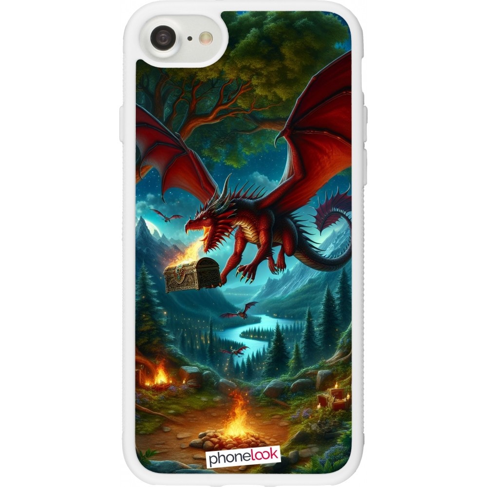 Coque iPhone 7 / 8 / SE (2020, 2022) - Silicone rigide blanc Dragon Volant Forêt Trésor