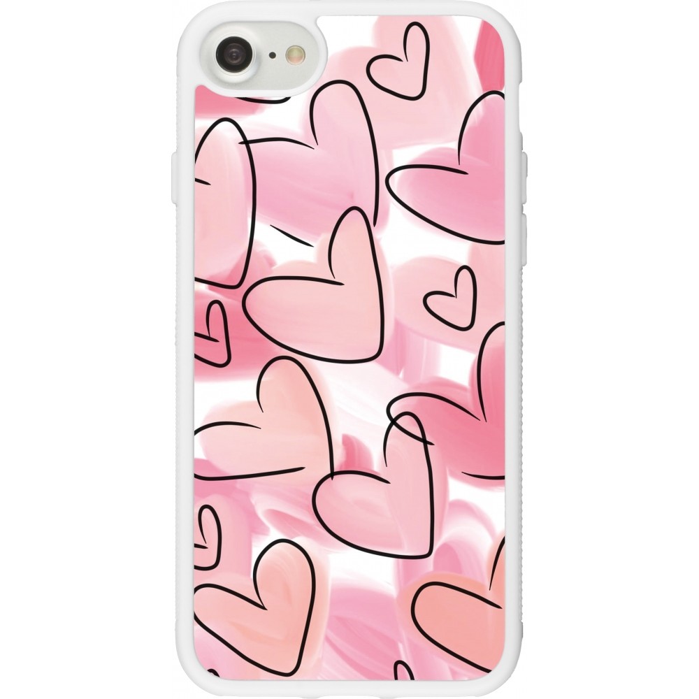 Coque iPhone 7 / 8 / SE (2020, 2022) - Silicone rigide blanc Easter 2023 pink hearts