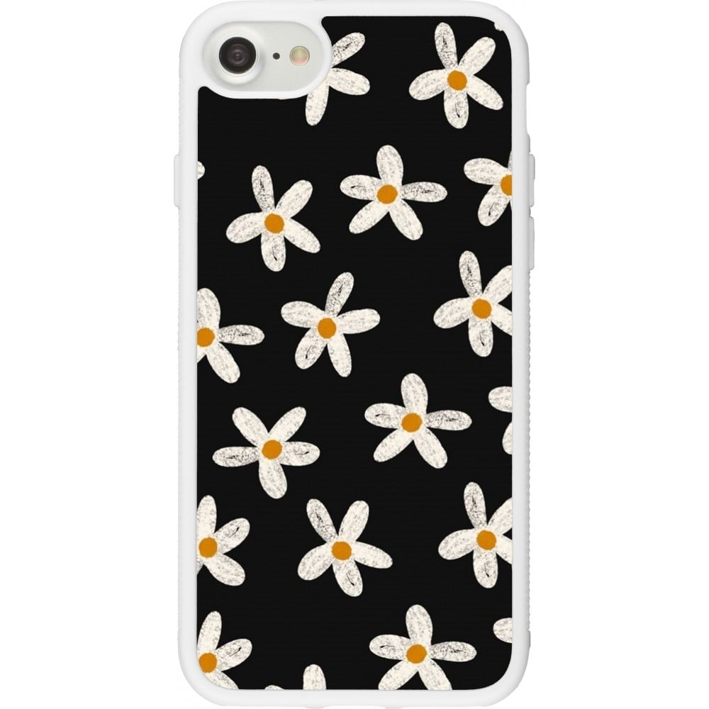 Coque iPhone 7 / 8 / SE (2020, 2022) - Silicone rigide blanc Easter 2024 white on black flower