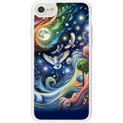 Coque iPhone 7 / 8 / SE (2020, 2022) - Silicone rigide blanc hibou volant floral