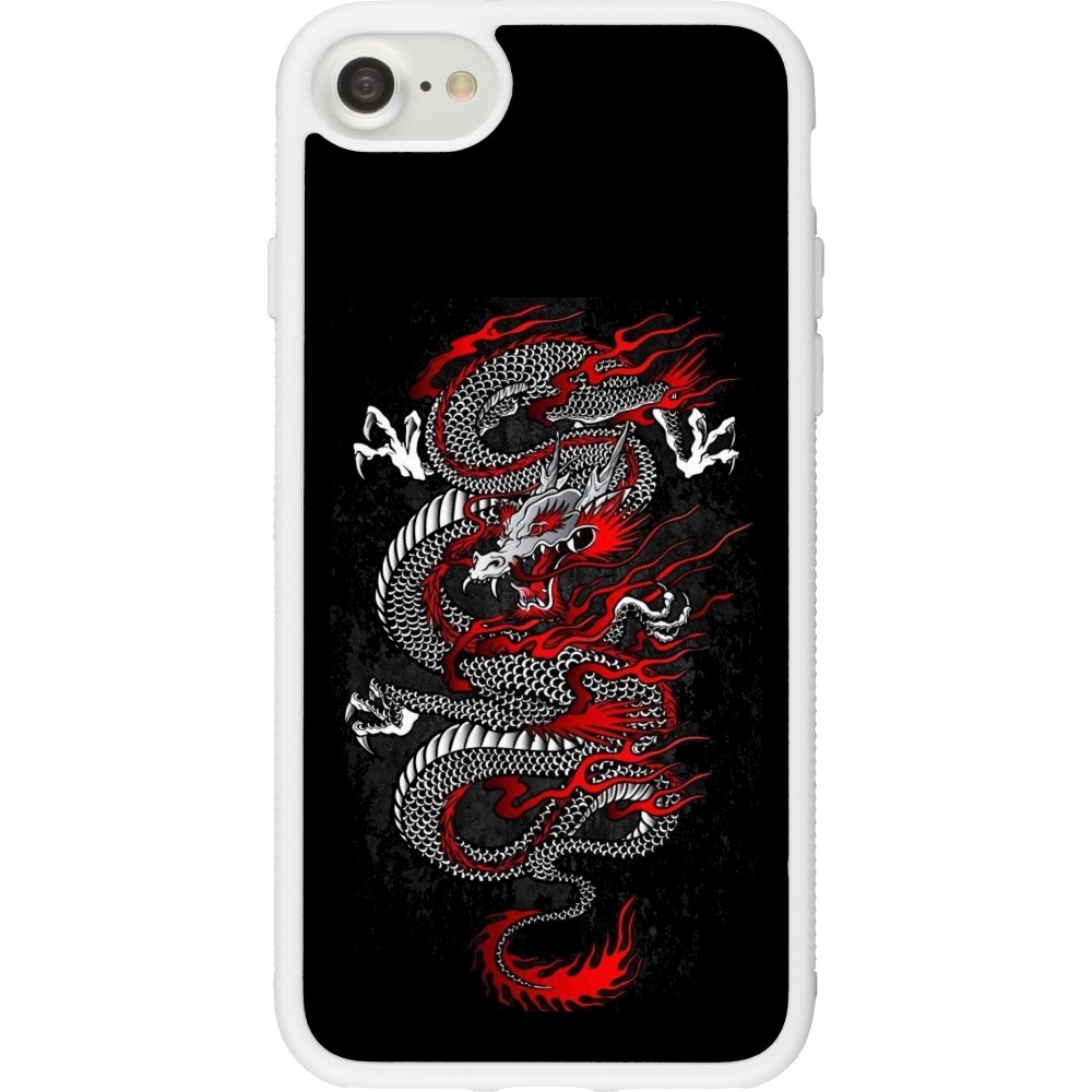 Coque iPhone 7 / 8 / SE (2020, 2022) - Silicone rigide blanc Japanese style Dragon Tattoo Red Black