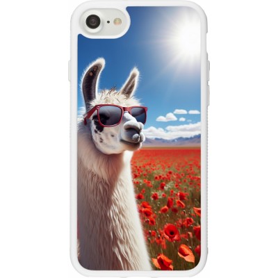 Coque iPhone 7 / 8 / SE (2020, 2022) - Silicone rigide blanc Lama Chic en Coquelicot