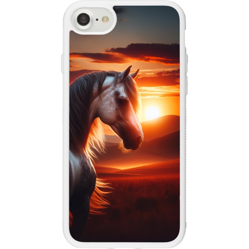 Coque iPhone 7 / 8 / SE (2020, 2022) - Silicone rigide blanc Majestic Sunset Horse