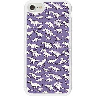 Coque iPhone 7 / 8 / SE (2020, 2022) - Silicone rigide blanc Mini dino pattern violet